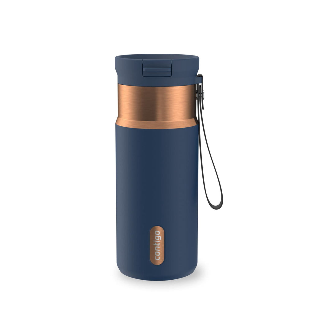 Contigo SnapSeal Leakproof Stainless Steel Reusable Water Bottle with Carrying Strap, Black/Bronze, 16 oz - GW7W