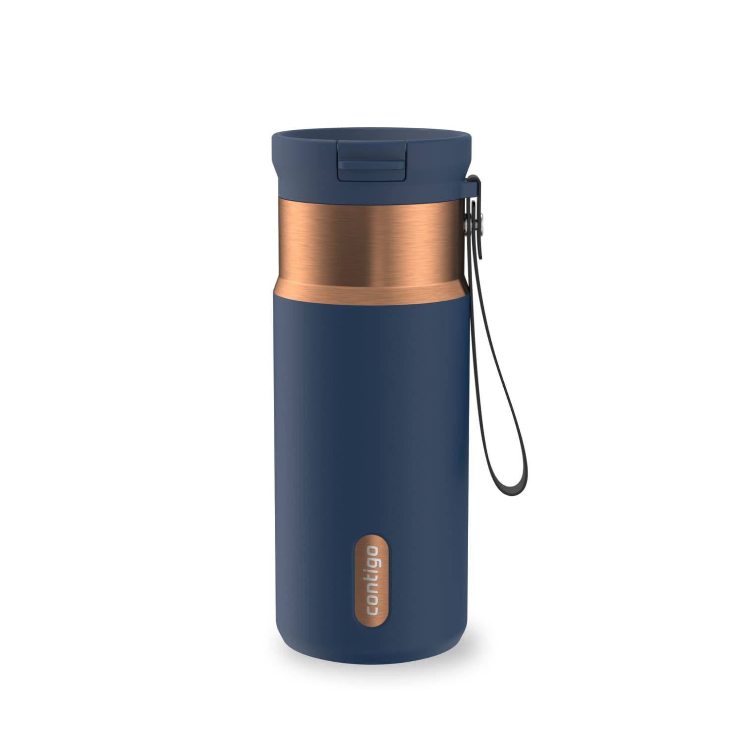 Contigo SnapSeal Leakproof Stainless Steel Reusable Water Bottle with Carrying Strap, Black/Bronze, 16 oz - GW7W