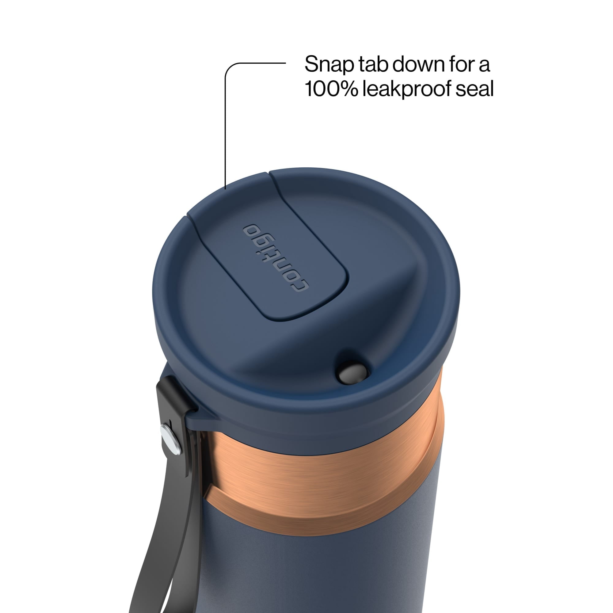 Contigo SnapSeal Leakproof Stainless Steel Reusable Water Bottle with Carrying Strap, Black/Bronze, 16 oz - GW7W