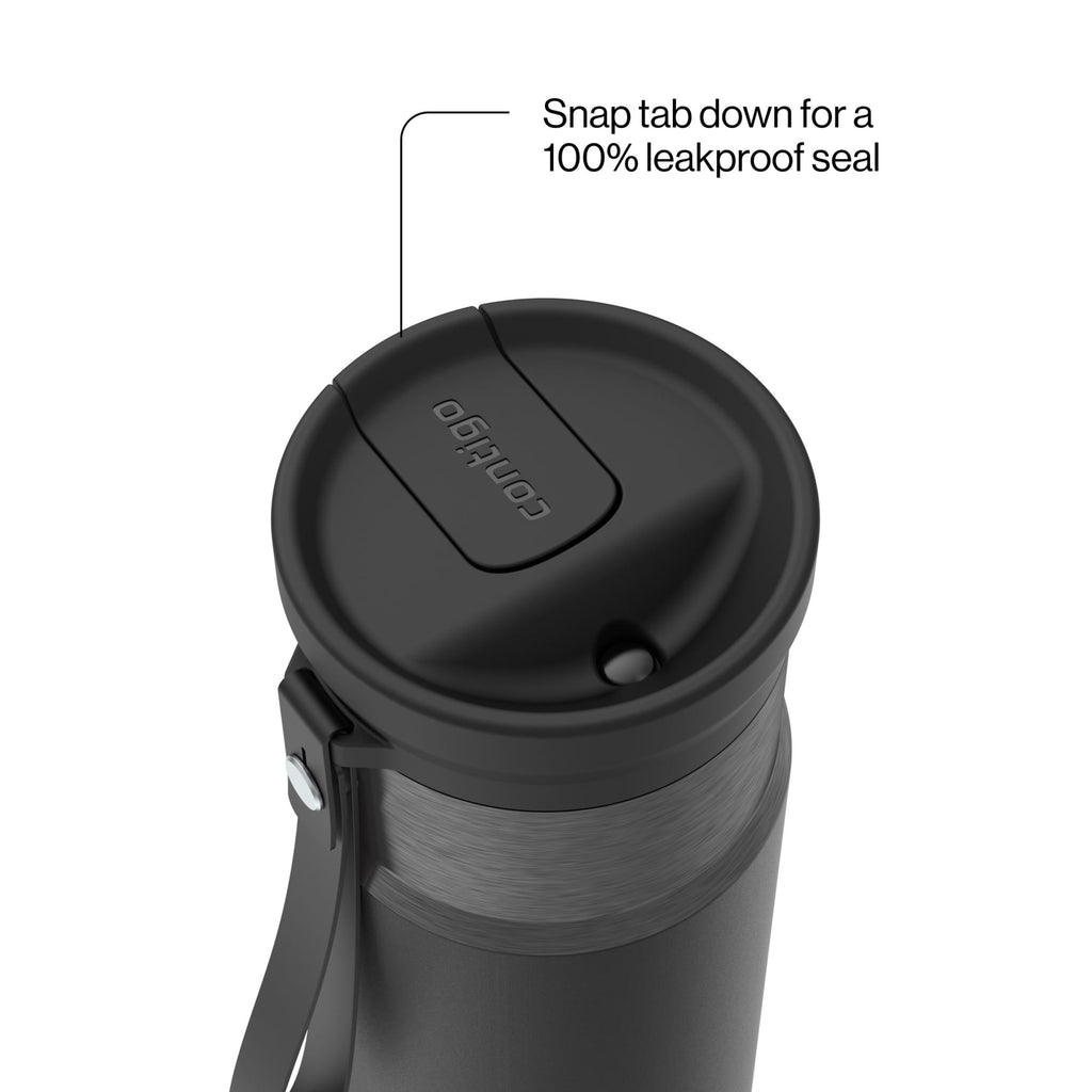 Contigo SnapSeal Leakproof Stainless Steel Reusable Water Bottle with Carrying Strap, Black/Bronze, 16 oz - GW7W
