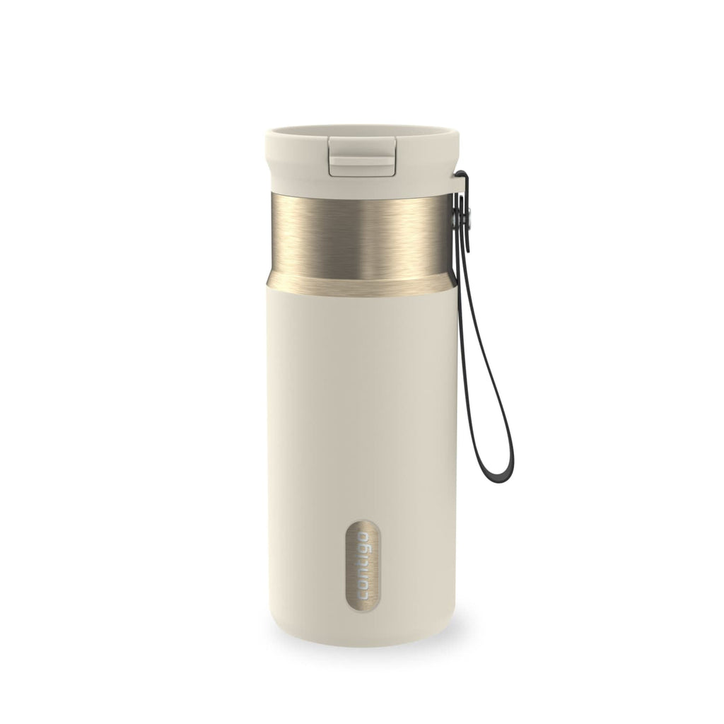 Contigo SnapSeal Leakproof Stainless Steel Reusable Water Bottle with Carrying Strap, Black/Bronze, 16 oz - GW7W