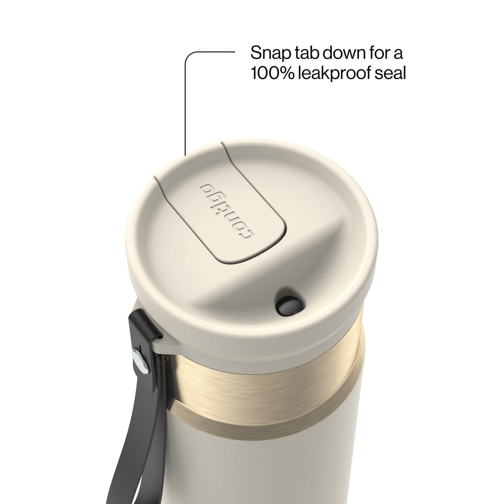 Contigo SnapSeal Leakproof Stainless Steel Reusable Water Bottle with Carrying Strap, Black/Bronze, 16 oz - GW7W
