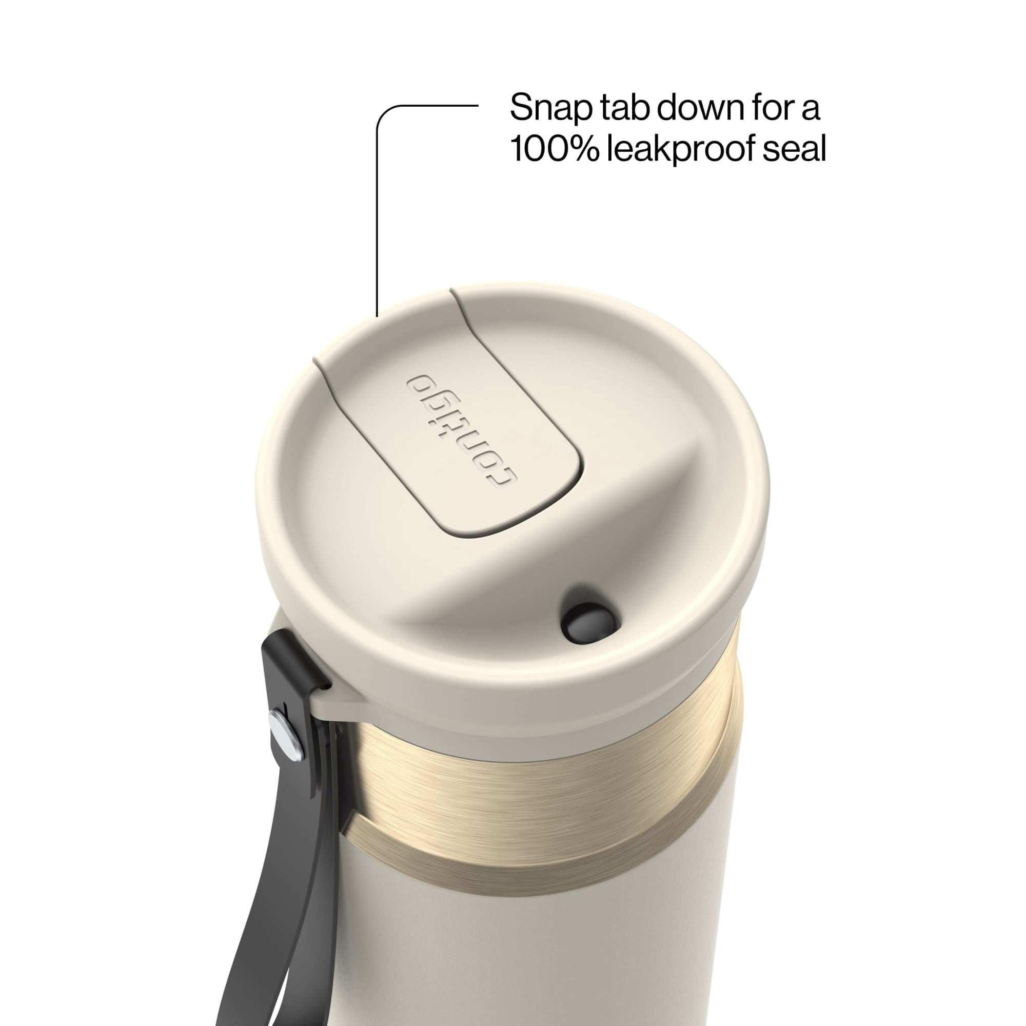 Contigo SnapSeal Leakproof Stainless Steel Reusable Water Bottle with Carrying Strap, Black/Bronze, 16 oz - GW7W