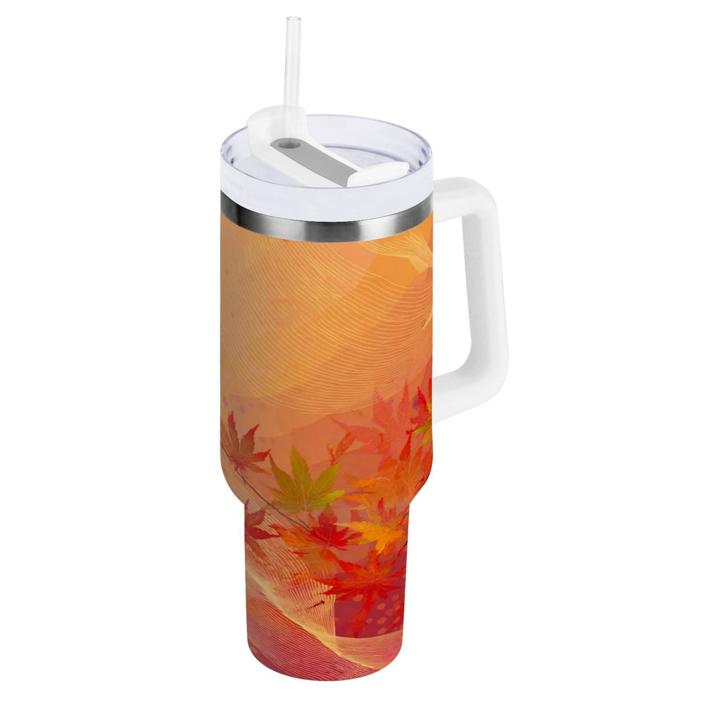 40 oz Insulated Stainless Steel Tumbler Double Wall Stainless Steel Tumbler with 2-Way Drinking Red Maple Leaves in Autumn - 2MYN