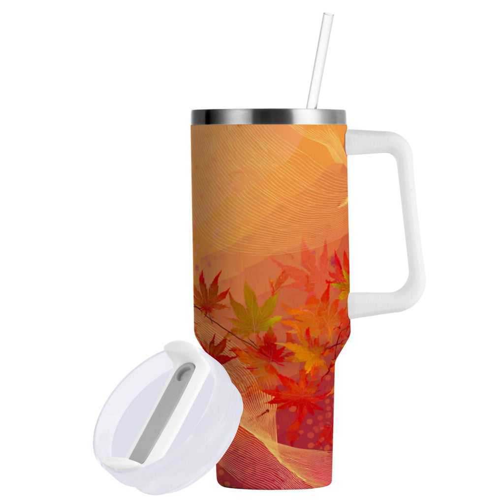 40 oz Insulated Stainless Steel Tumbler Double Wall Stainless Steel Tumbler with 2-Way Drinking Red Maple Leaves in Autumn - 2MYN