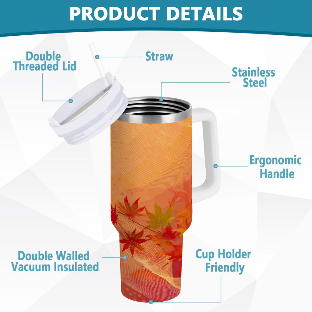 40 oz Insulated Stainless Steel Tumbler Double Wall Stainless Steel Tumbler with 2-Way Drinking Red Maple Leaves in Autumn - 2MYN