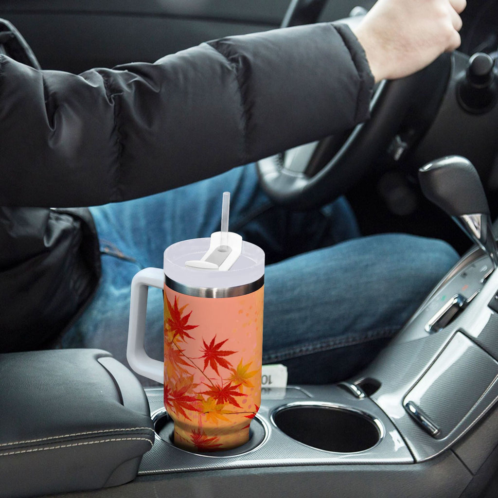 40 oz Insulated Stainless Steel Tumbler Double Wall Stainless Steel Tumbler with 2-Way Drinking Red Maple Leaves in Autumn - 2MYN