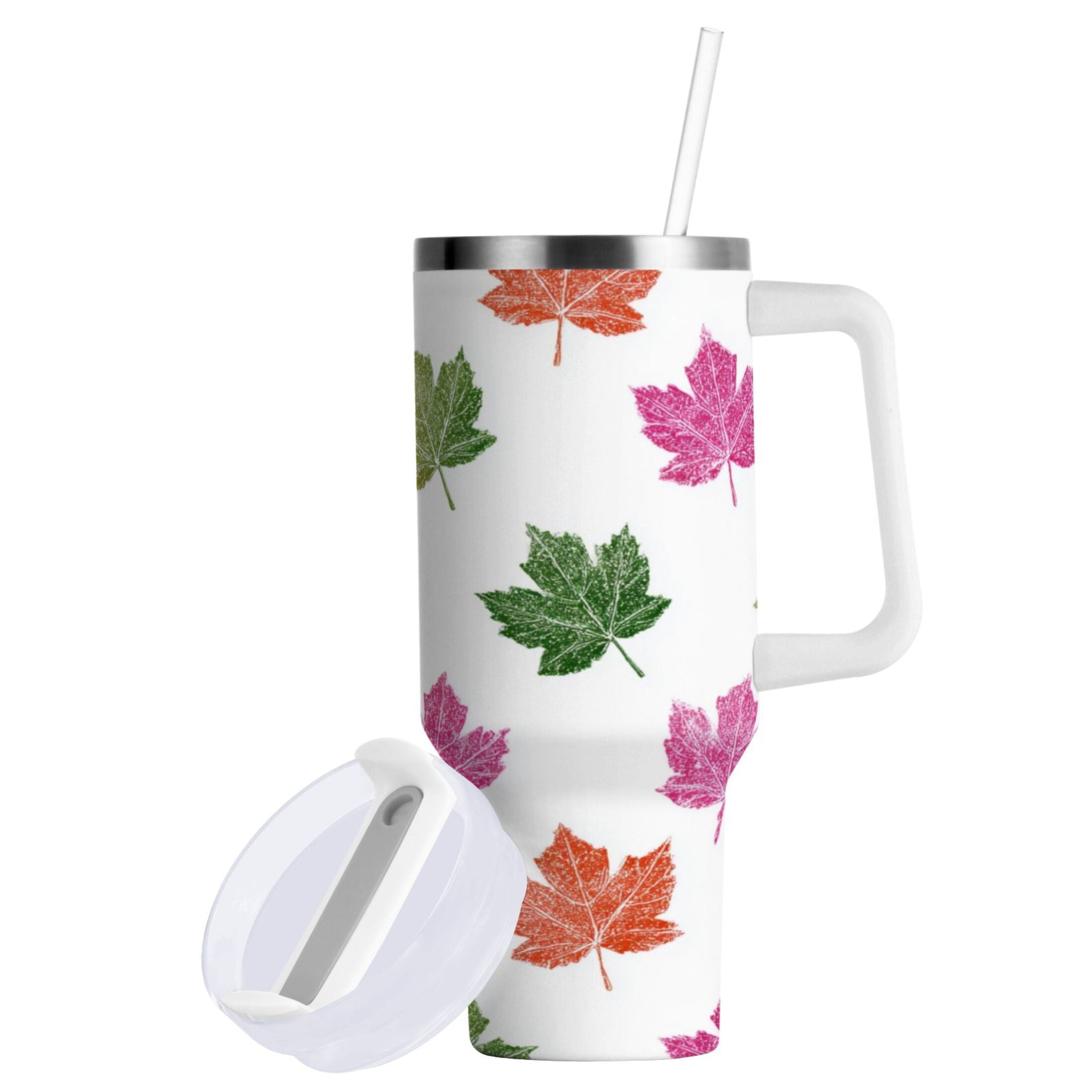 40 oz Insulated Stainless Steel Tumbler Double Wall Stainless Steel Tumbler with 2-Way Drinking Pink Maple Leaf - UGF9