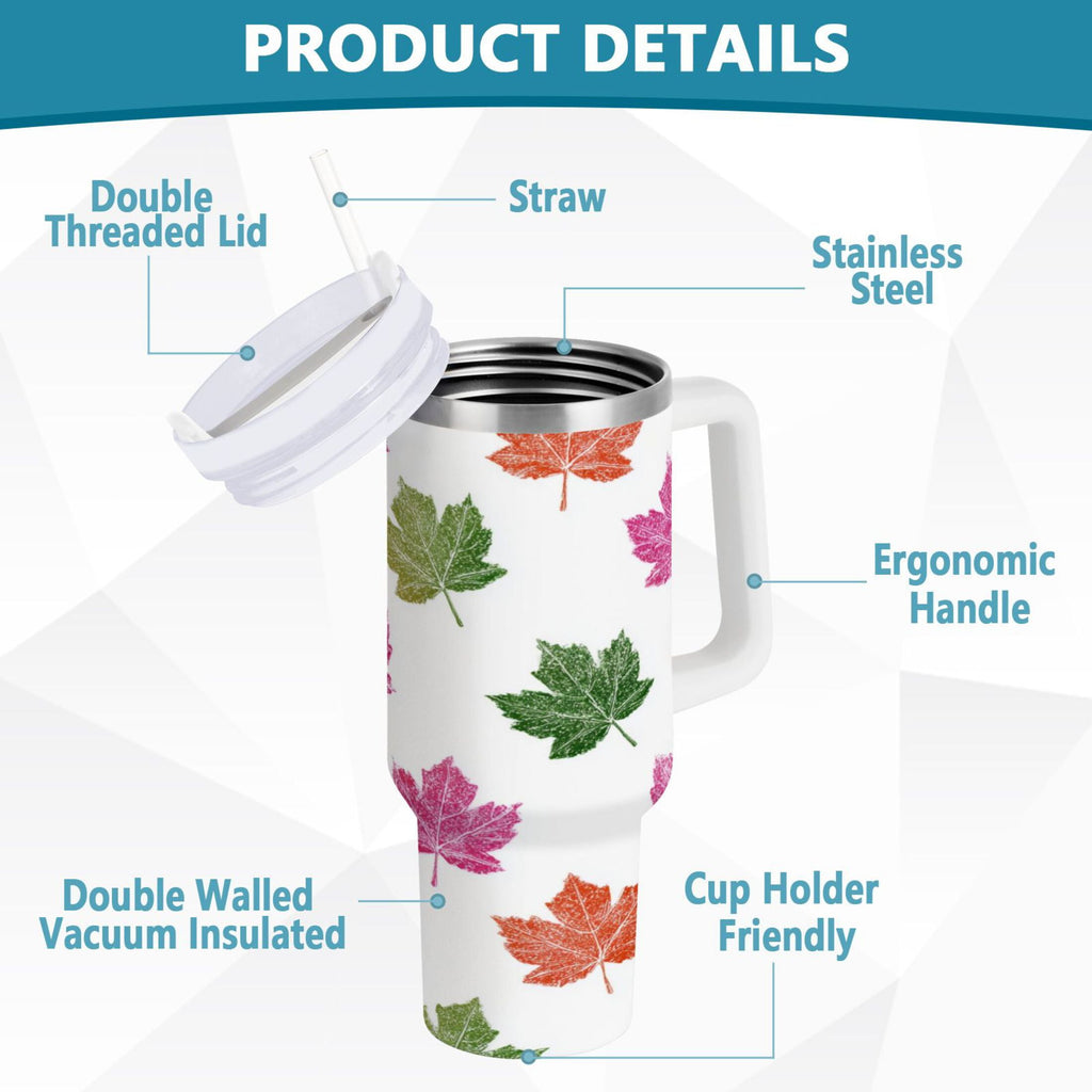 40 oz Insulated Stainless Steel Tumbler Double Wall Stainless Steel Tumbler with 2-Way Drinking Pink Maple Leaf - UGF9