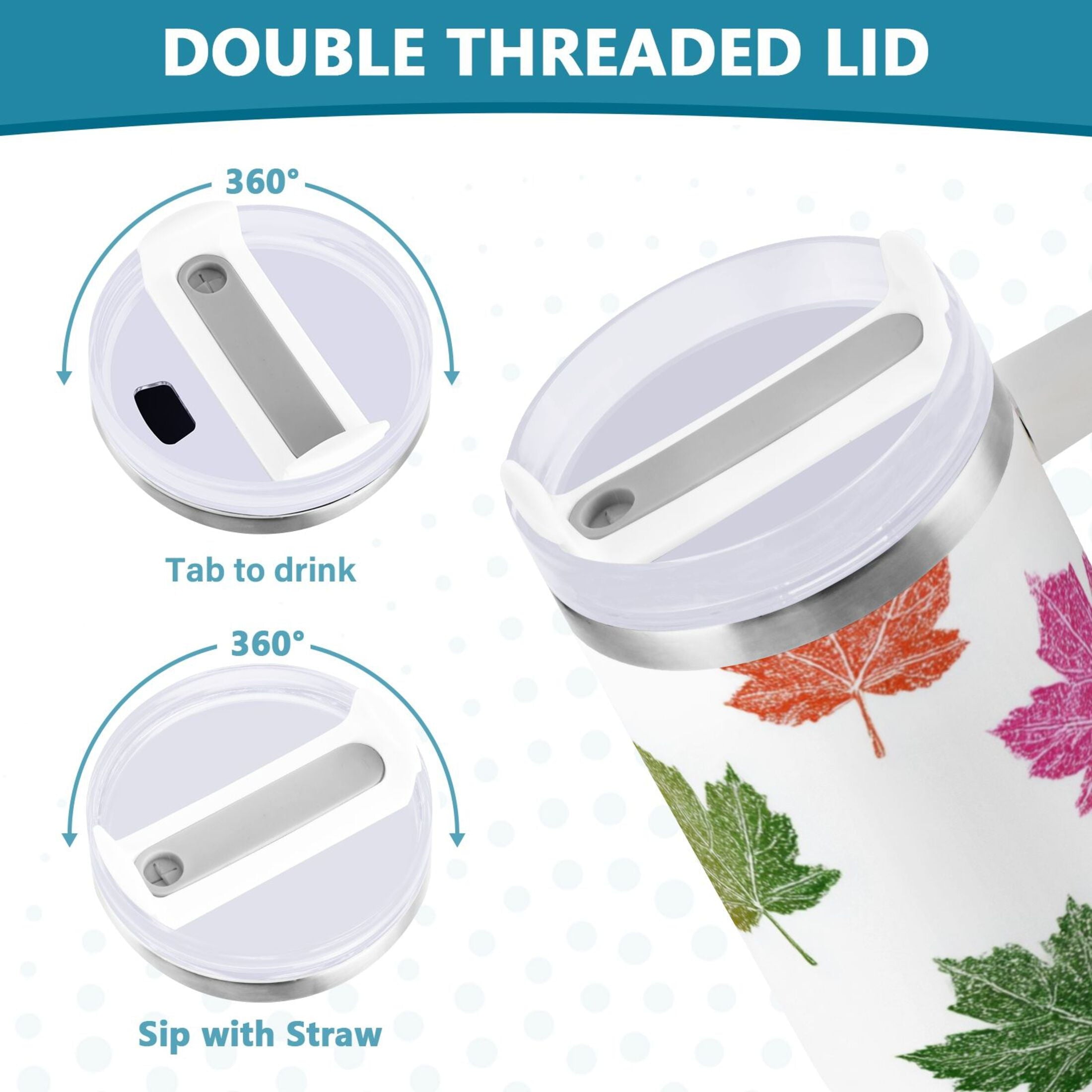 40 oz Insulated Stainless Steel Tumbler Double Wall Stainless Steel Tumbler with 2-Way Drinking Pink Maple Leaf - UGF9