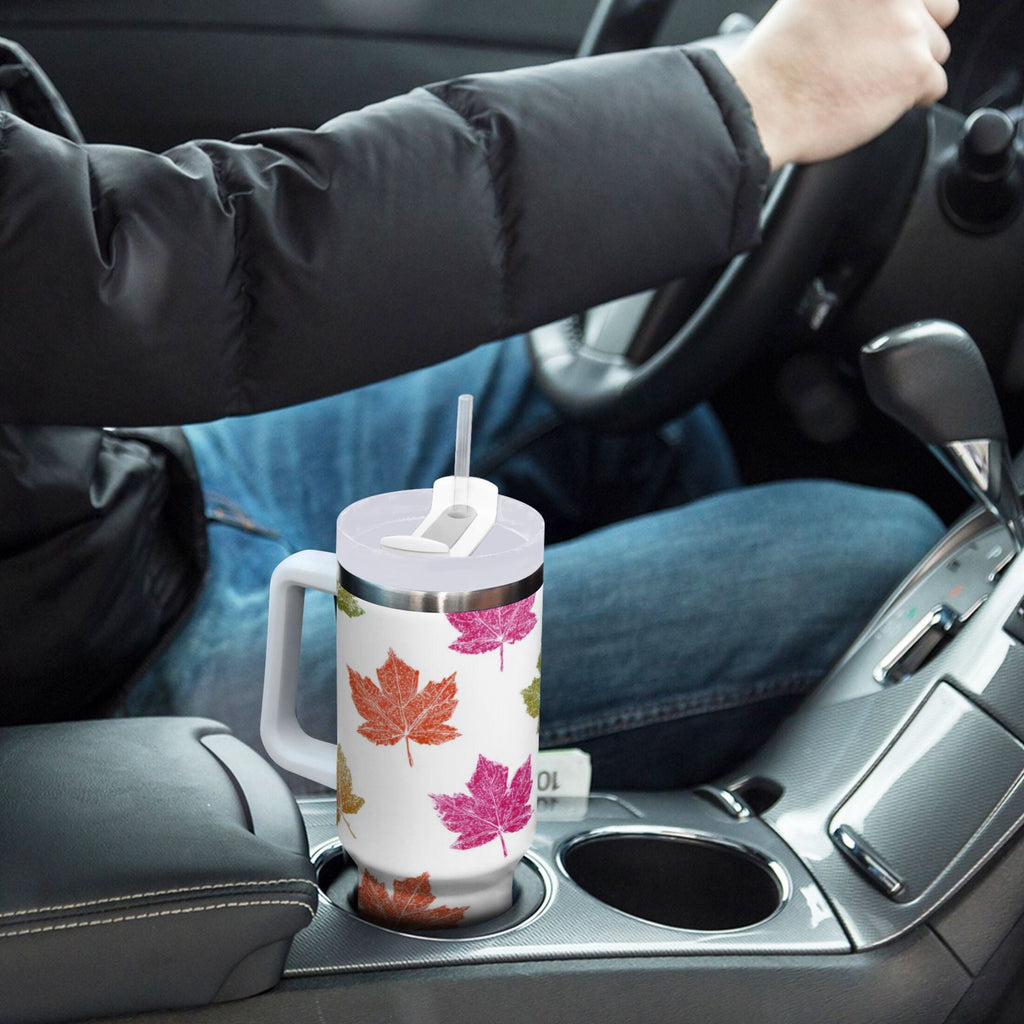 40 oz Insulated Stainless Steel Tumbler Double Wall Stainless Steel Tumbler with 2-Way Drinking Pink Maple Leaf - UGF9