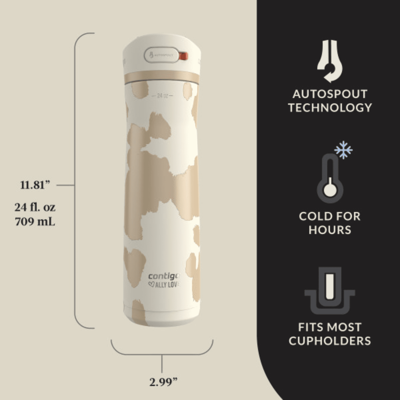 Contigo x Ally Love Ashland Chill 2.0 Stainless Steel Water Bottle with Autospout Lid, 24 oz, Oatmilk - PPWA