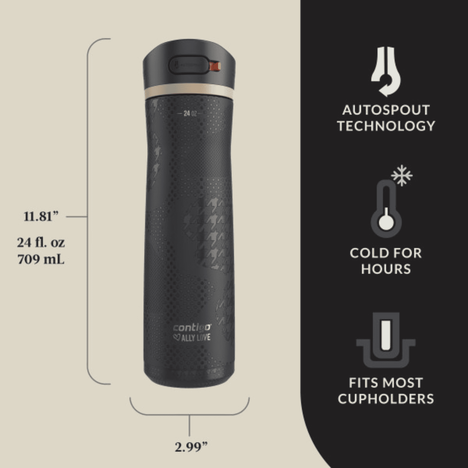 Contigo x Ally Love Ashland Chill 2.0 Stainless Steel Water Bottle with Autospout Lid, 24 oz, Oatmilk - PPWA