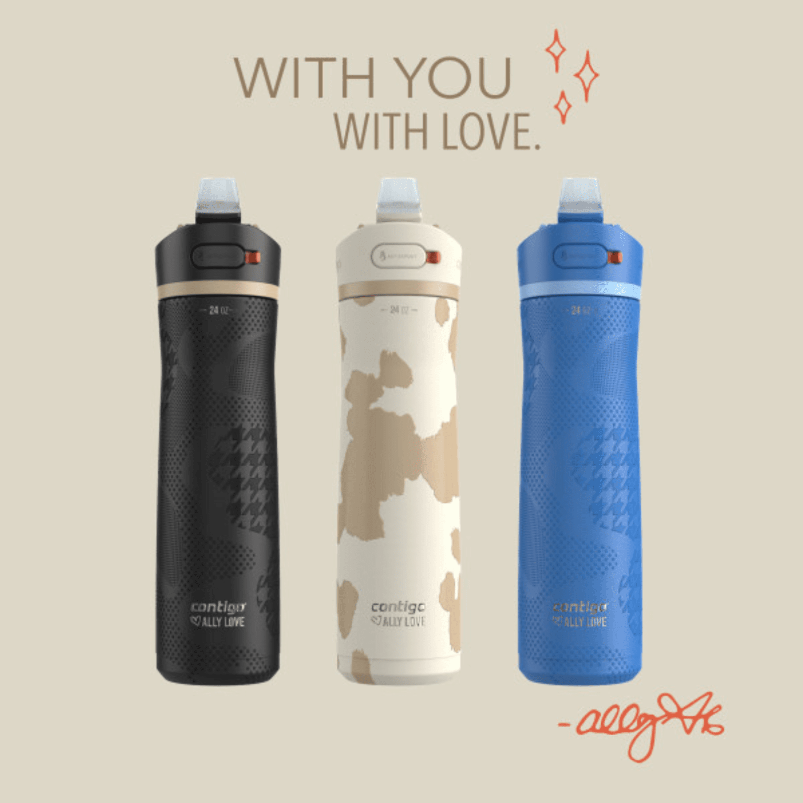 Contigo x Ally Love Ashland Chill 2.0 Stainless Steel Water Bottle with Autospout Lid, 24 oz, Oatmilk - PPWA