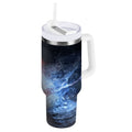 40 oz Insulated Stainless Steel Tumbler Double Wall Stainless Steel Tumbler with 2-Way Drinking Baseball with Water and Fire - SRGT