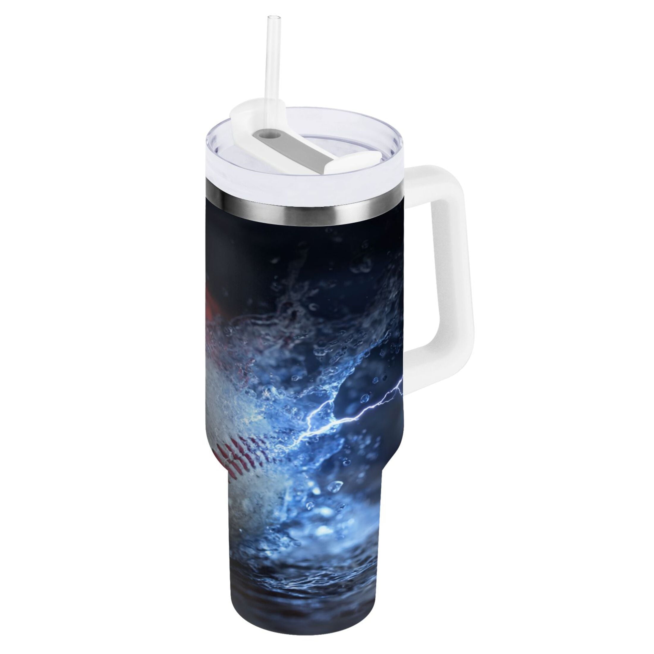 40 oz Insulated Stainless Steel Tumbler Double Wall Stainless Steel Tumbler with 2-Way Drinking Baseball with Water and Fire - SRGT