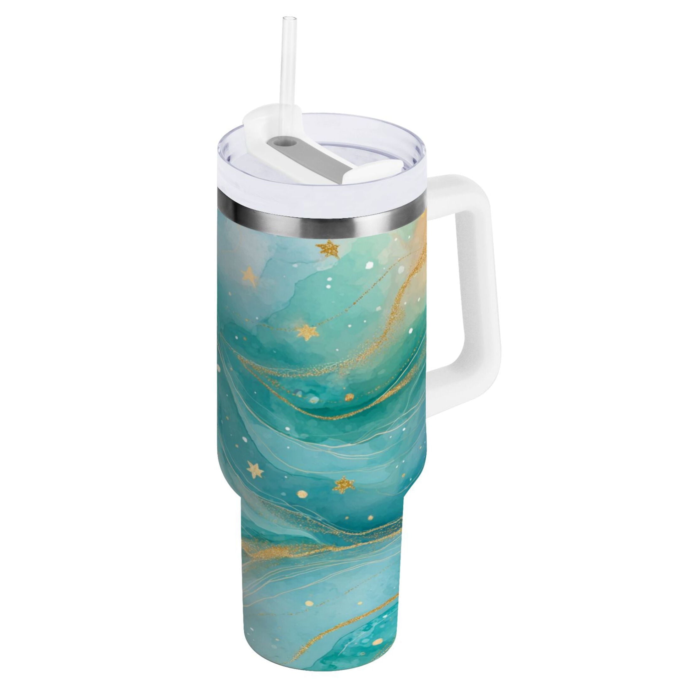 40 oz Insulated Stainless Steel Tumbler Double Wall Stainless Steel Tumbler with 2-Way Drinking Beautiful Watercolor Stars - 7HCA