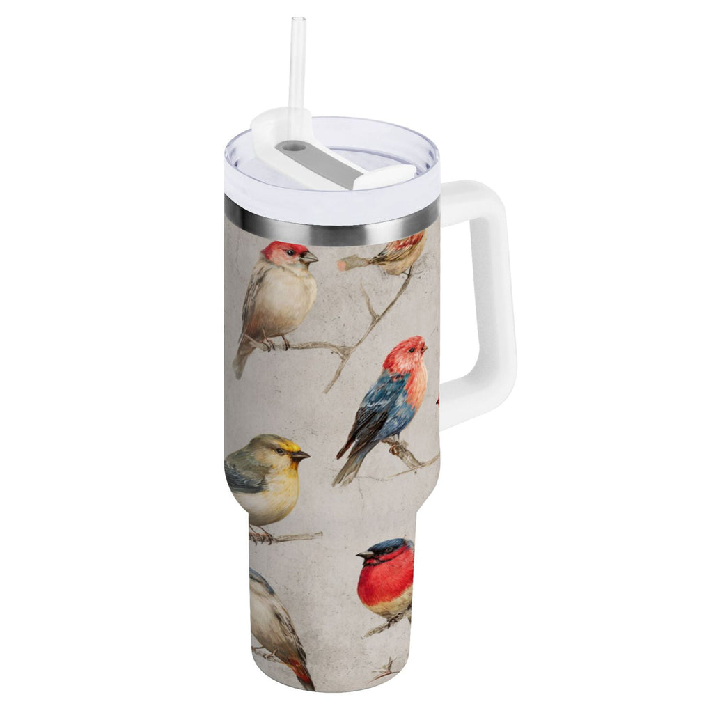 40 oz Insulated Stainless Steel Tumbler Double Wall Stainless Steel Tumbler with 2-Way Drinking Birds Pattern - AKAL