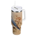 40 oz Insulated Stainless Steel Tumbler Double Wall Stainless Steel Tumbler with 2-Way Drinking Bluebird and Ancient Flowers - FNFM