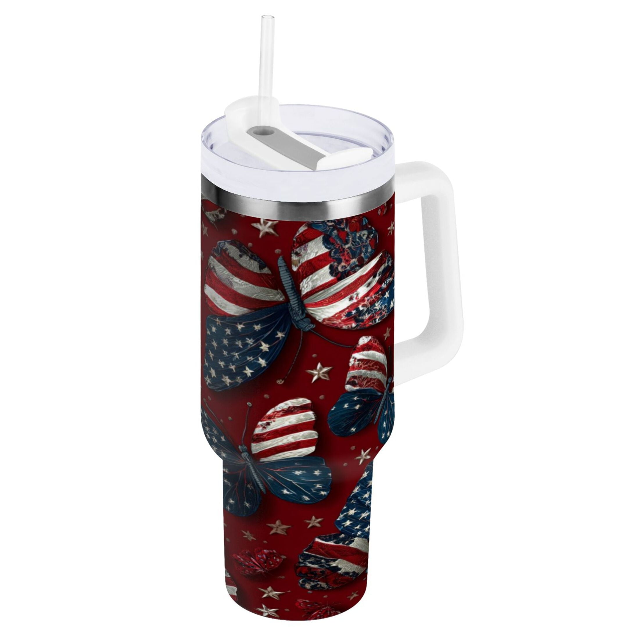 40 oz Insulated Stainless Steel Tumbler Double Wall Stainless Steel Tumbler with 2-Way Drinking Butterfly with National Flag - P7G7