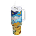 40 oz Insulated Stainless Steel Tumbler Double Wall Stainless Steel Tumbler with 2-Way Drinking Cat Lies in The Sunflowers - NLZK