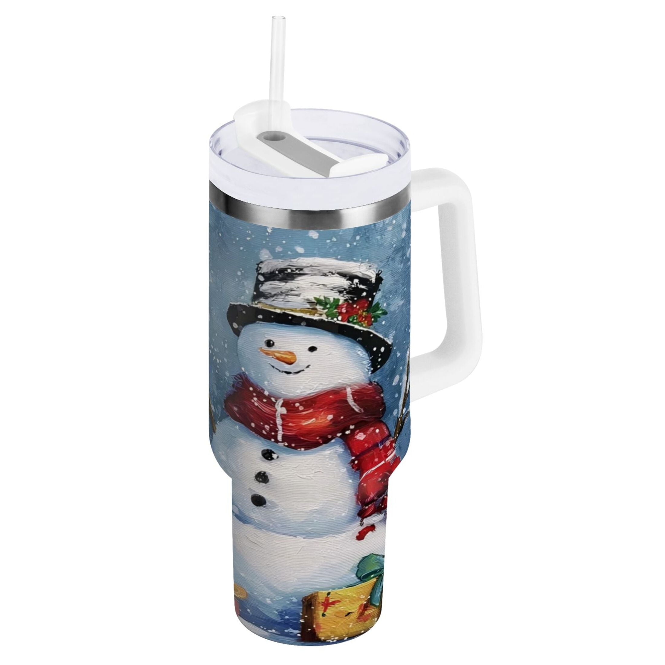 30 oz Insulated Stainless Steel Tumbler Double Wall Stainless Steel Tumbler with 2-Way Drinking Christmas Scene with Snowman - TCGQ