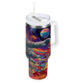 40 oz Insulated Stainless Steel Tumbler Double Wall Stainless Steel Tumbler with 2-Way Drinking Colorful Flowers and Planets - 35BZ