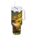40 oz Insulated Stainless Steel Tumbler Double Wall Stainless Steel Tumbler with 2-Way Drinking Cow Lying in Sunflowers - GKZT