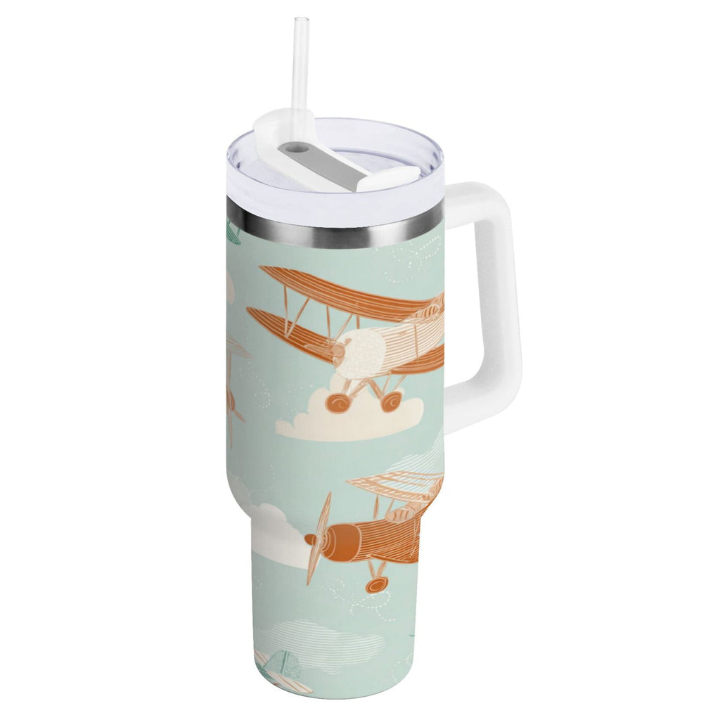 40 oz Insulated Stainless Steel Tumbler Double Wall Stainless Steel Tumbler with 2-Way Drinking Cute Airplanes - MLKJ