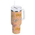 40 oz Insulated Stainless Steel Tumbler Double Wall Stainless Steel Tumbler with 2-Way Drinking Cute Animal Print Bows - 6ZPU