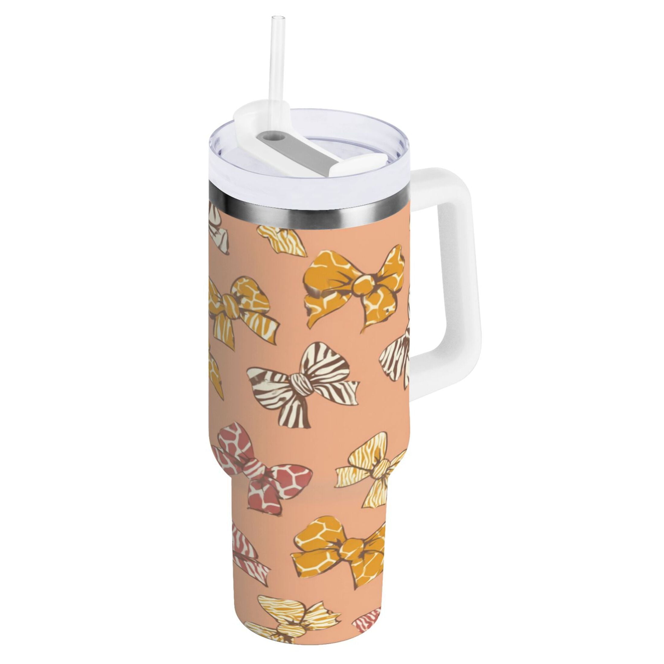 40 oz Insulated Stainless Steel Tumbler Double Wall Stainless Steel Tumbler with 2-Way Drinking Cute Animal Print Bows - 6ZPU