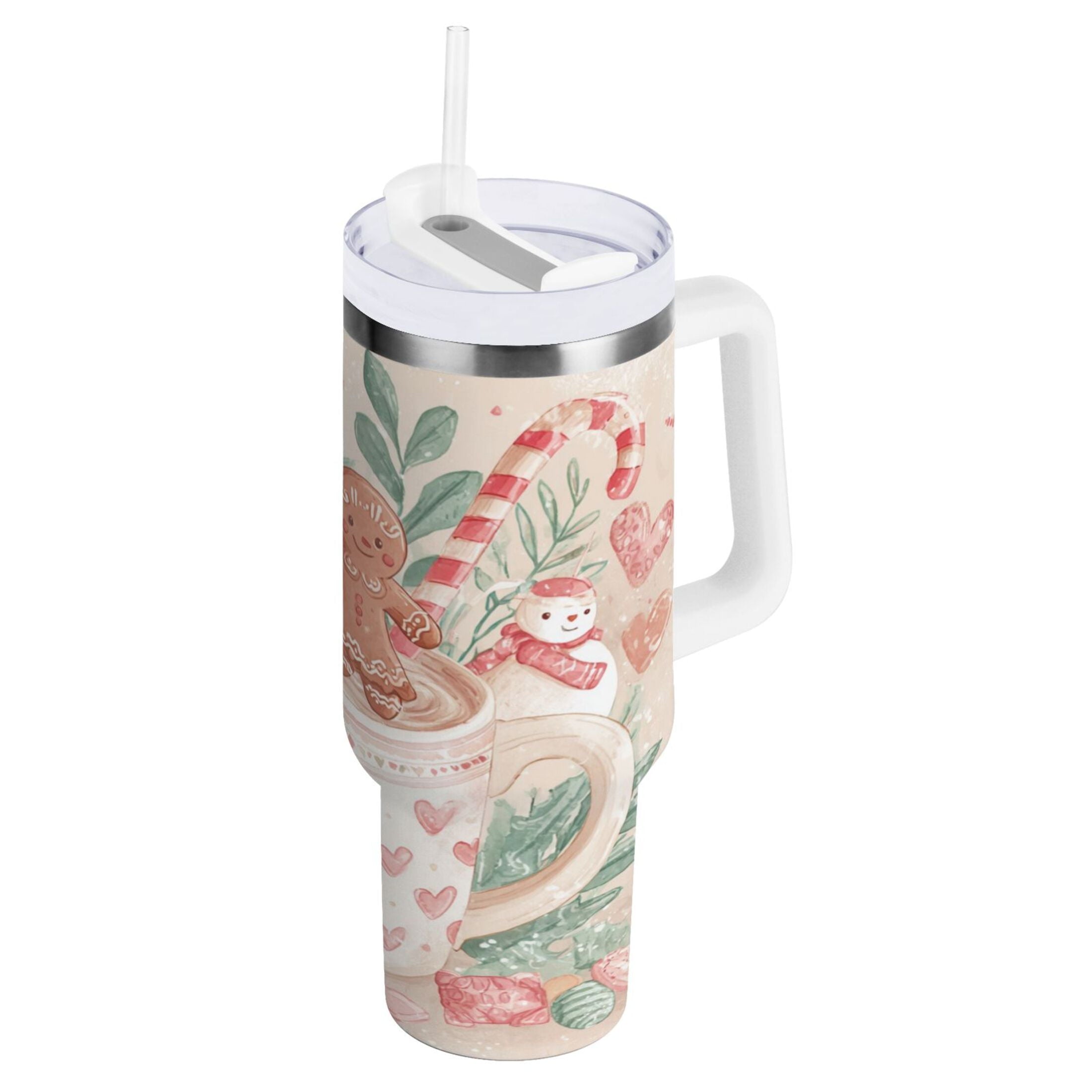 30 oz Insulated Stainless Steel Tumbler Double Wall Stainless Steel Tumbler with 2-Way Drinking Cute Christmas Design - HMBP