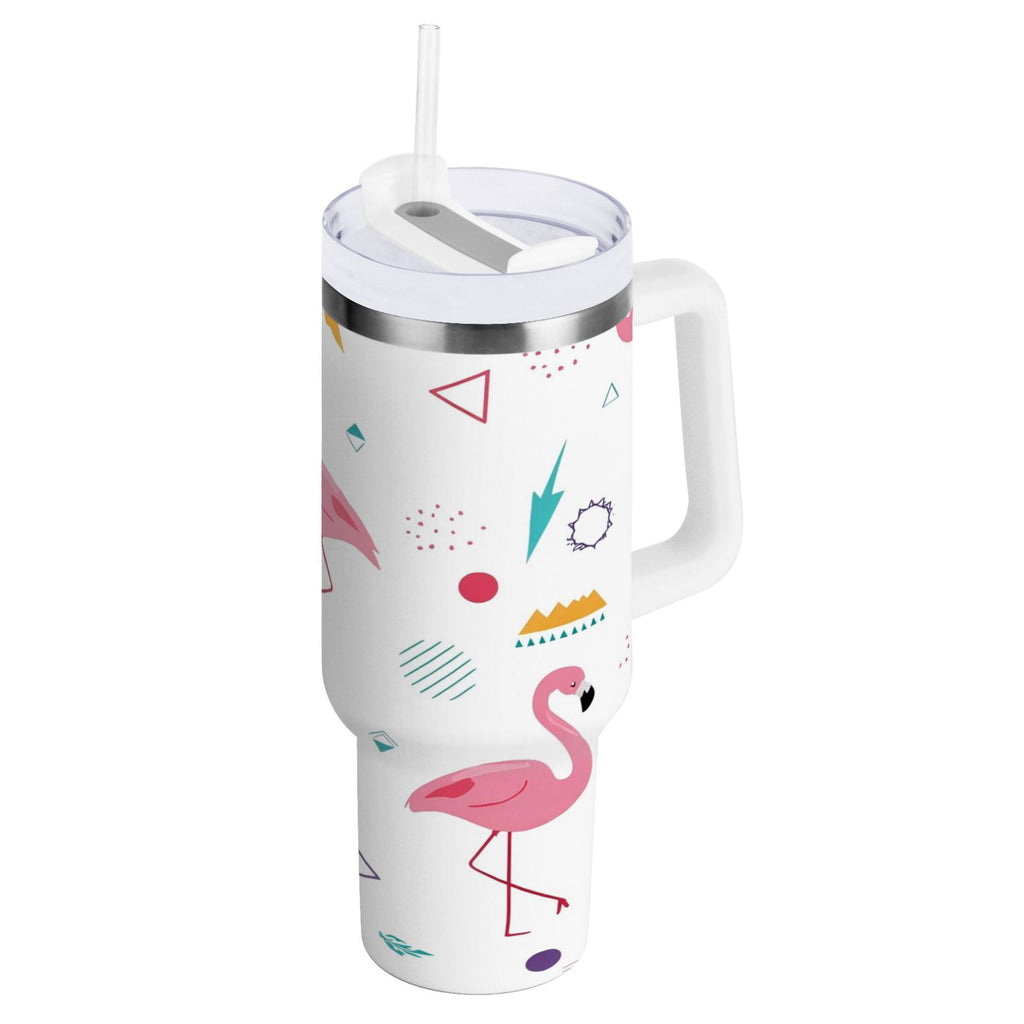 40 oz Insulated Stainless Steel Tumbler Double Wall Stainless Steel Tumbler with 2-Way Drinking Cute Flamingo Pattern - ADVU