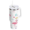 40 oz Insulated Stainless Steel Tumbler Double Wall Stainless Steel Tumbler with 2-Way Drinking Cute Flamingo Pattern - ADVU