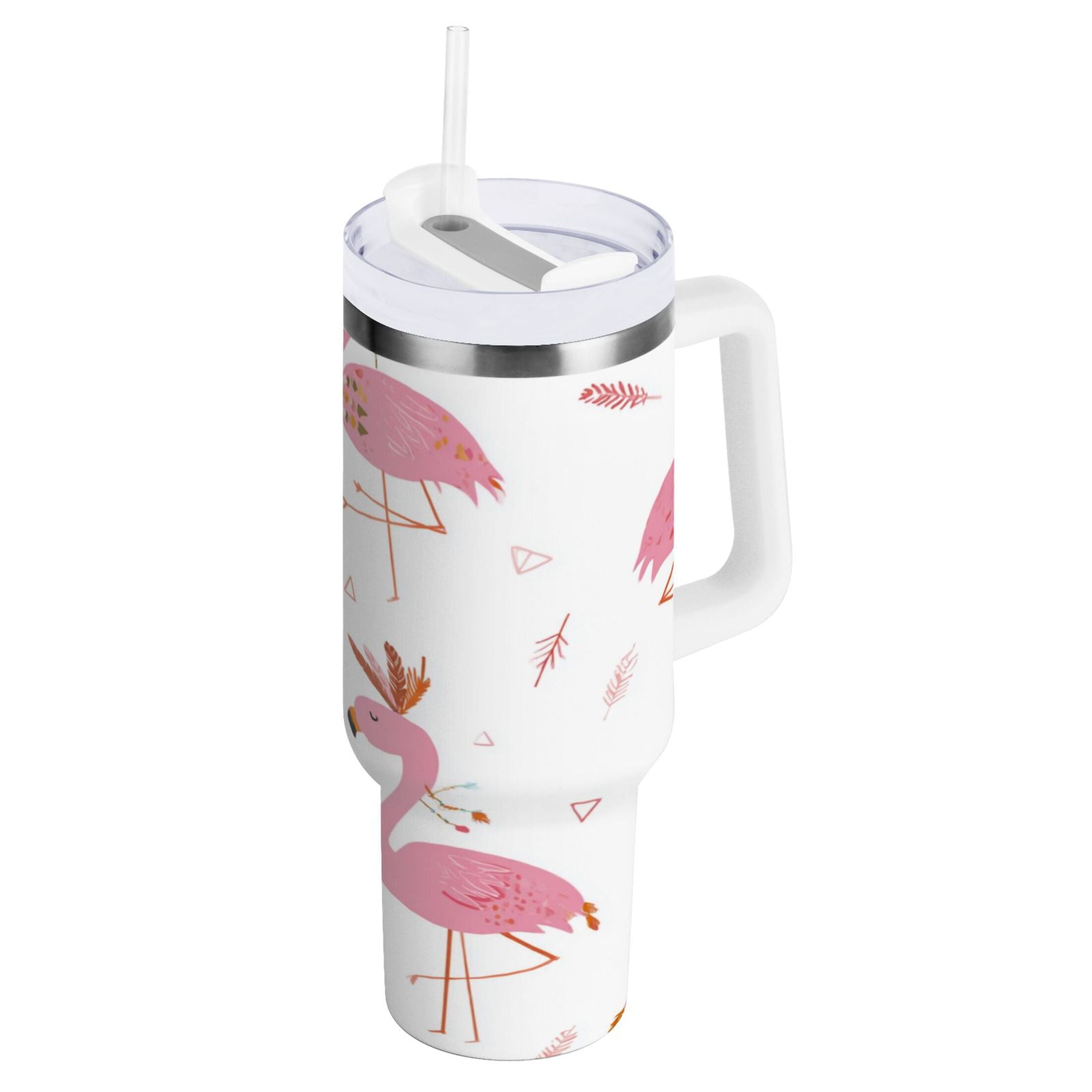 40 oz Insulated Stainless Steel Tumbler Double Wall Stainless Steel Tumbler with 2-Way Drinking Cute Pink Flamingo Pattern - NZTU