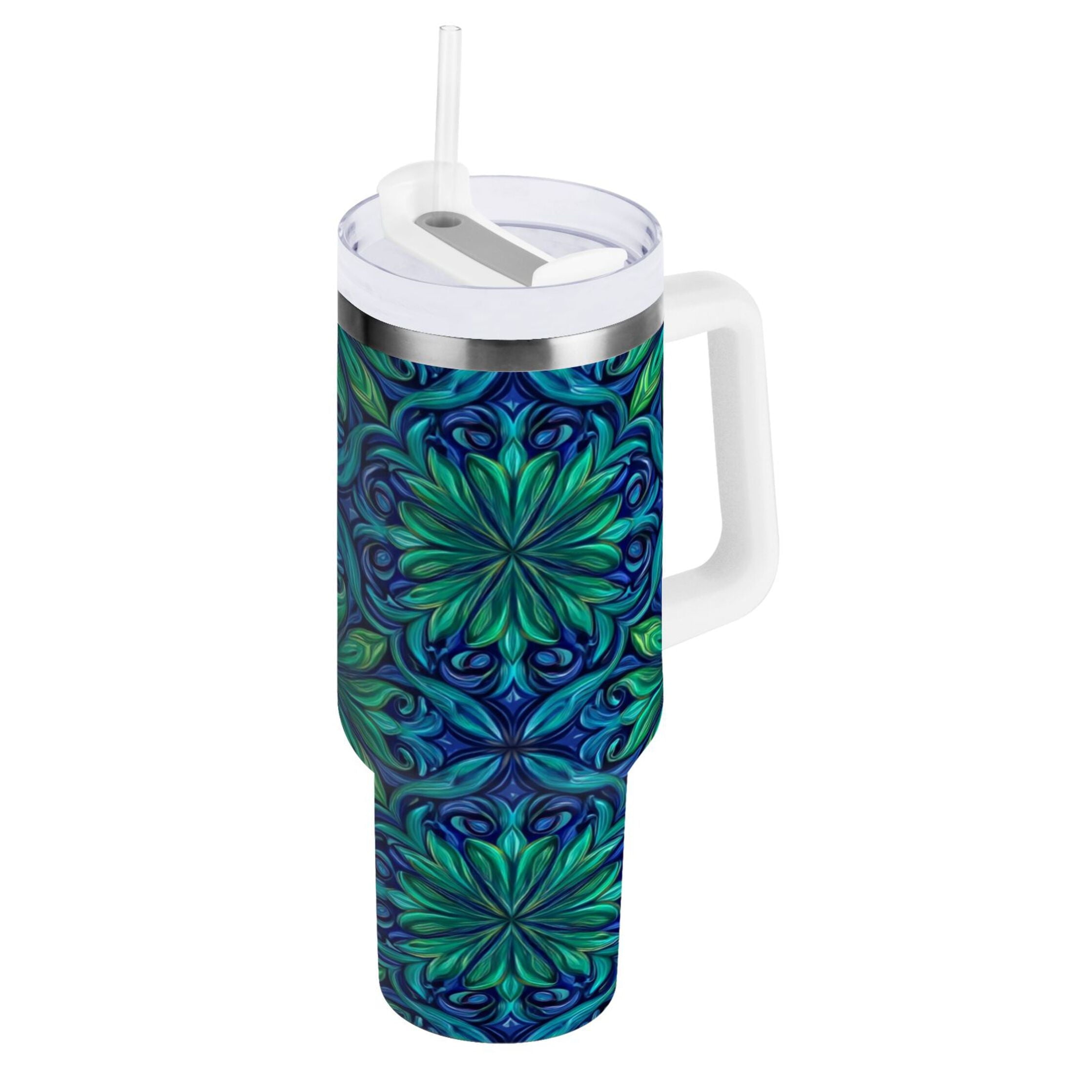 40 oz Insulated Stainless Steel Tumbler Double Wall Stainless Steel Tumbler with 2-Way Drinking Elegant Blue Traditional Patterns - KMPM