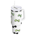 40 oz Insulated Stainless Steel Tumbler Double Wall Stainless Steel Tumbler with 2-Way Drinking Green and Black Bows - 99W2