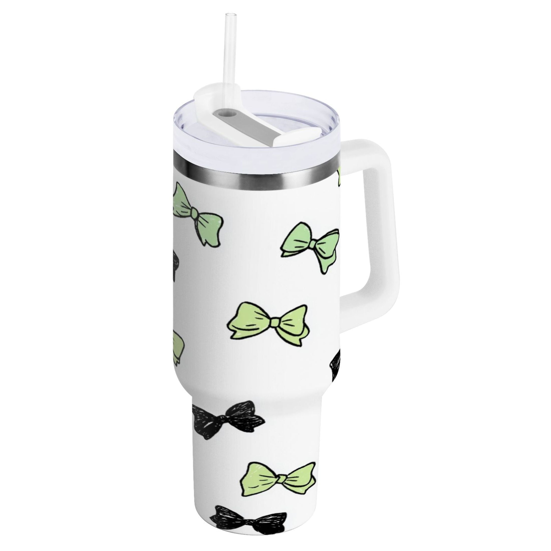 40 oz Insulated Stainless Steel Tumbler Double Wall Stainless Steel Tumbler with 2-Way Drinking Green and Black Bows - 99W2
