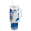 40 oz Insulated Stainless Steel Tumbler Double Wall Stainless Steel Tumbler with 2-Way Drinking Indigo Blue Tie-dye Pattern - NZVK