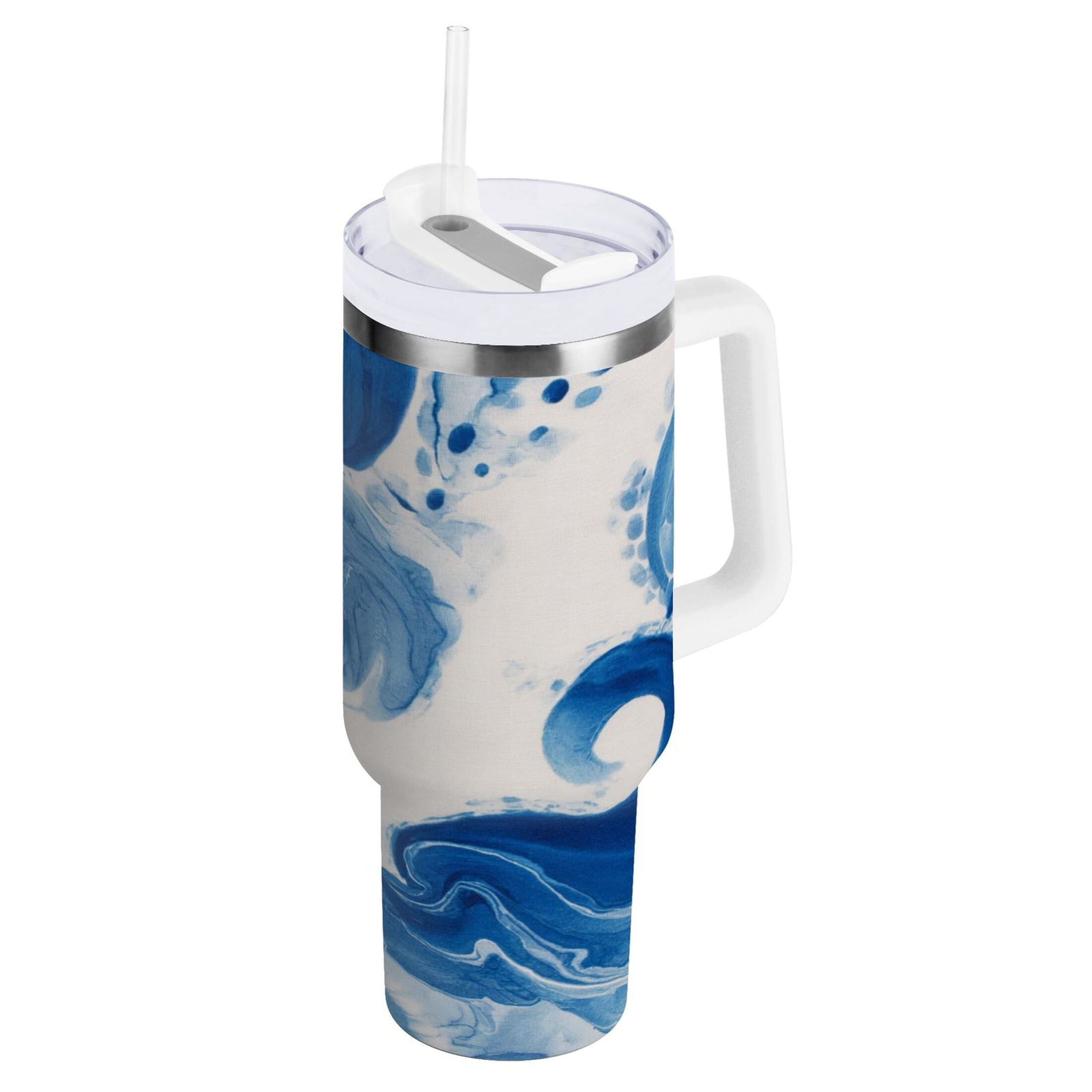 40 oz Insulated Stainless Steel Tumbler Double Wall Stainless Steel Tumbler with 2-Way Drinking Indigo Blue Tie-dye Pattern - NZVK