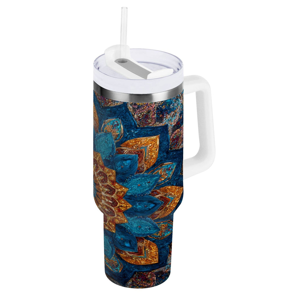 40 oz Insulated Stainless Steel Tumbler Double Wall Stainless Steel Tumbler with 2-Way Drinking Intricate Geometric Shapes - KF7B