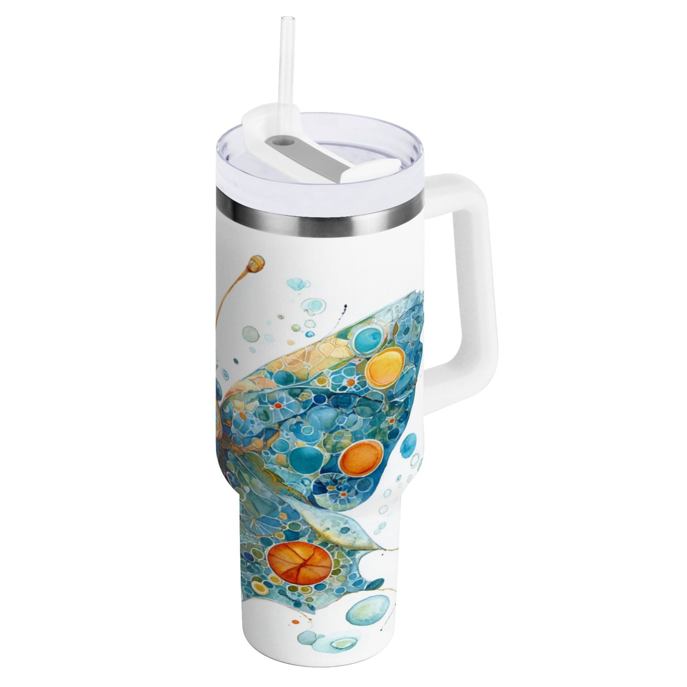 40 oz Insulated Stainless Steel Tumbler Double Wall Stainless Steel Tumbler with 2-Way Drinking Intricately Butterfly - 5PF6