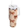 40 oz Insulated Stainless Steel Tumbler Double Wall Stainless Steel Tumbler with 2-Way Drinking Leopard Print Bow - D59H