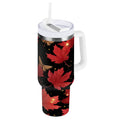 40 oz Insulated Stainless Steel Tumbler Double Wall Stainless Steel Tumbler with 2-Way Drinking Maple Leaves and Fireflies - 36E9