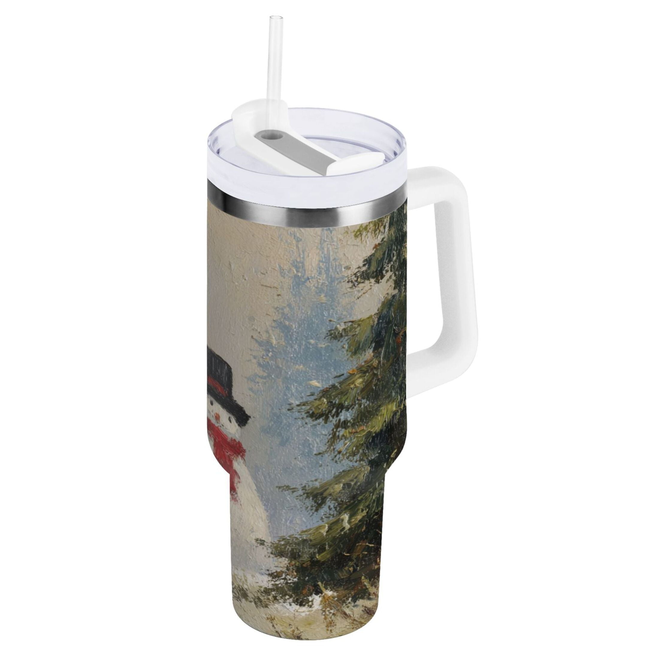 40 oz Insulated Stainless Steel Tumbler Double Wall Stainless Steel Tumbler with 2-Way Drinking Moody Snowman Couple - 3REN