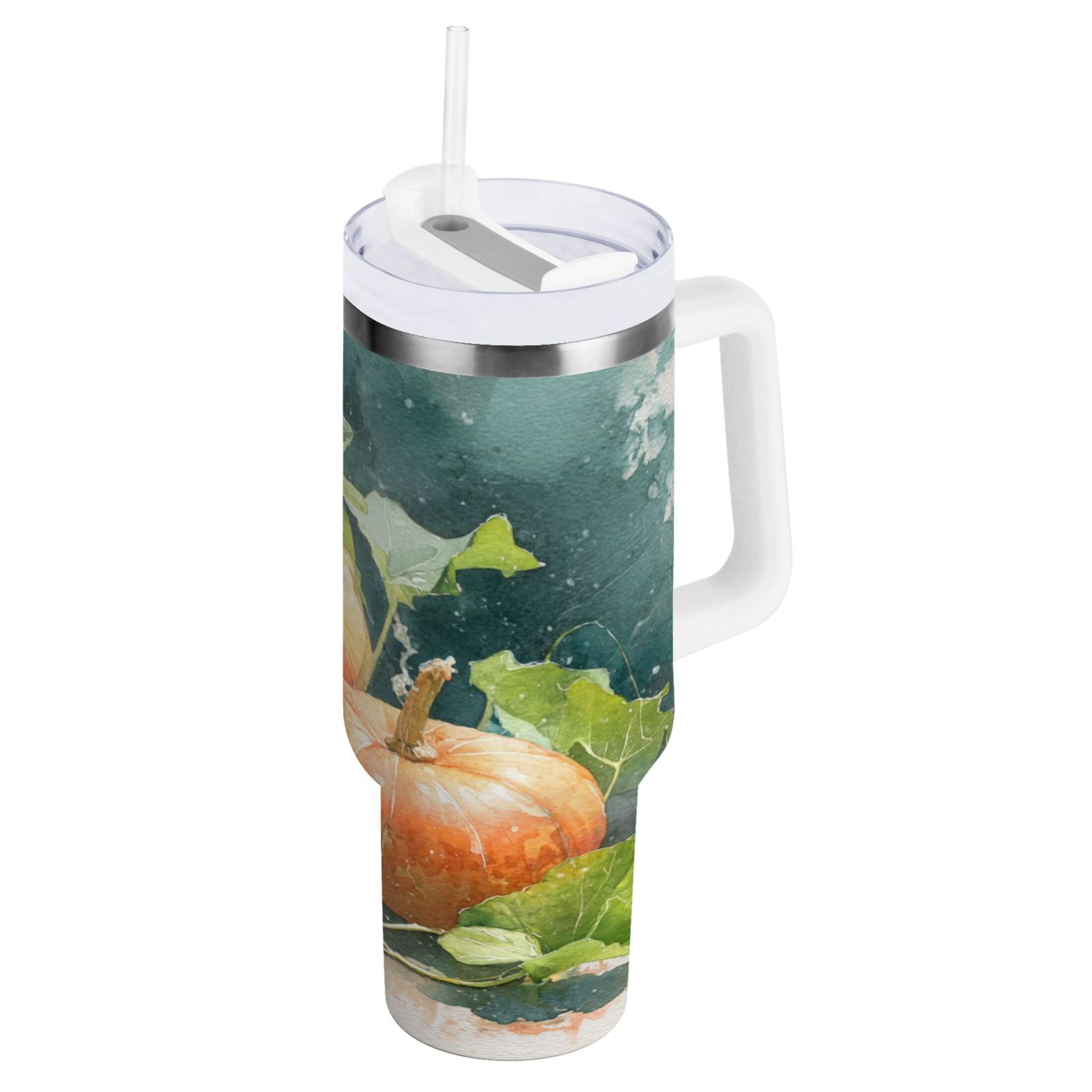 40 oz Insulated Stainless Steel Tumbler Double Wall Stainless Steel Tumbler with 2-Way Drinking Orange and White Pumpkins - DEDT