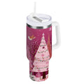 40 oz Insulated Stainless Steel Tumbler Double Wall Stainless Steel Tumbler with 2-Way Drinking Pink Christmas Forest - UL72