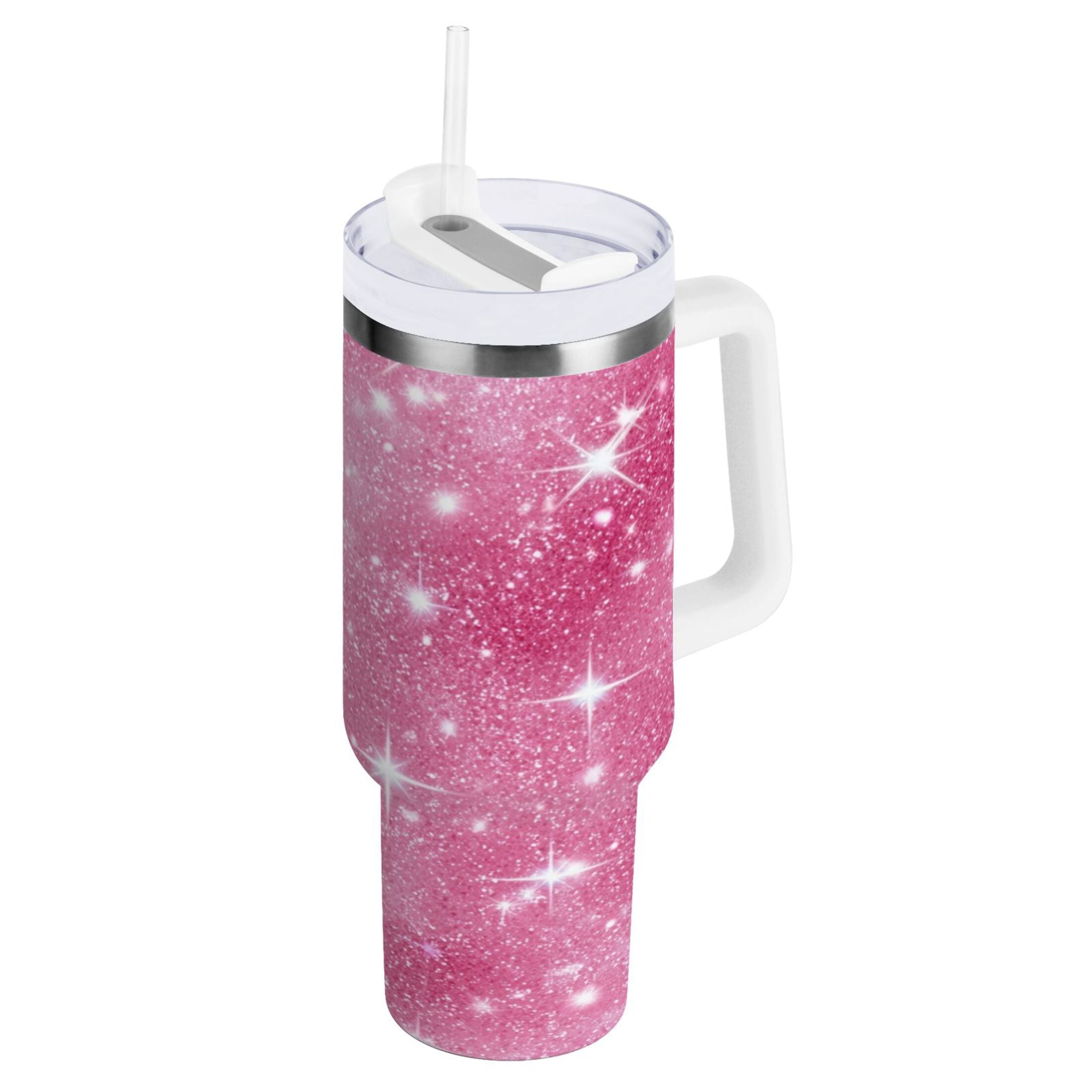 40 oz Insulated Stainless Steel Tumbler Double Wall Stainless Steel Tumbler with 2-Way Drinking Pink Glitter Background - C6RC