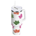 40 oz Insulated Stainless Steel Tumbler Double Wall Stainless Steel Tumbler with 2-Way Drinking Pink Maple Leaf - UGF9