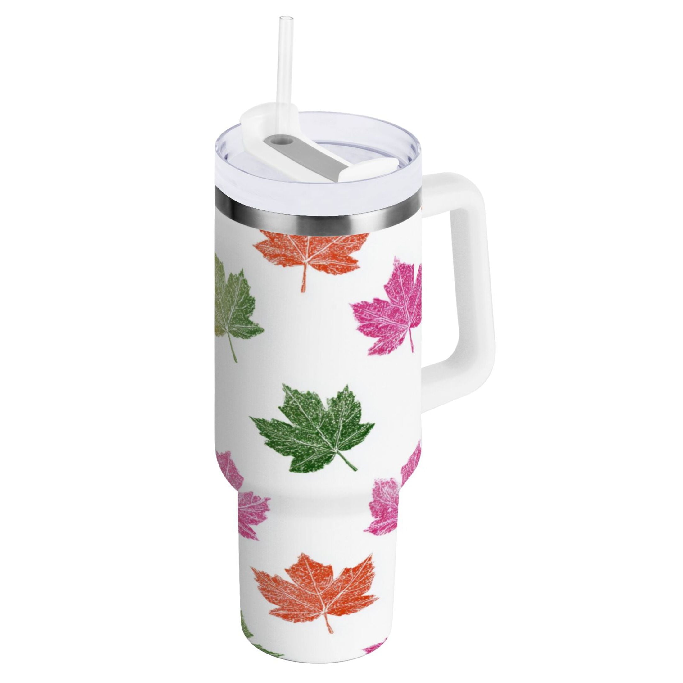 40 oz Insulated Stainless Steel Tumbler Double Wall Stainless Steel Tumbler with 2-Way Drinking Pink Maple Leaf - UGF9